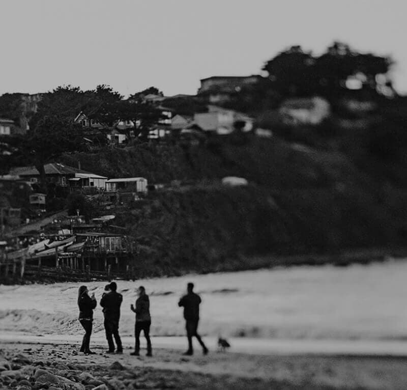Group walking on beach